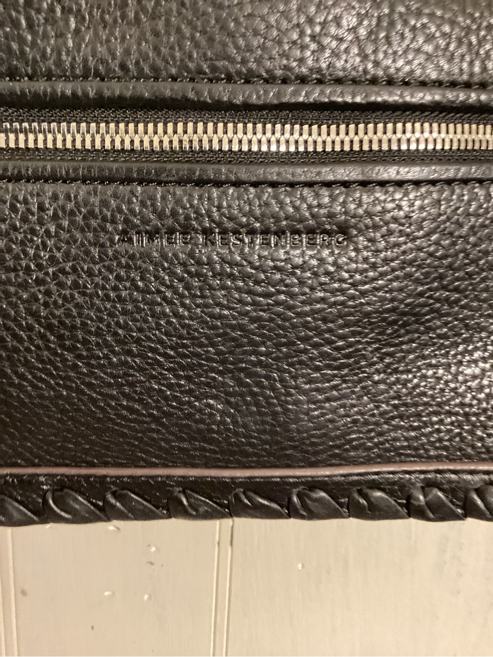 Aimee Kestenberg Black Pebbled Leather Crossbody with Braided Trim